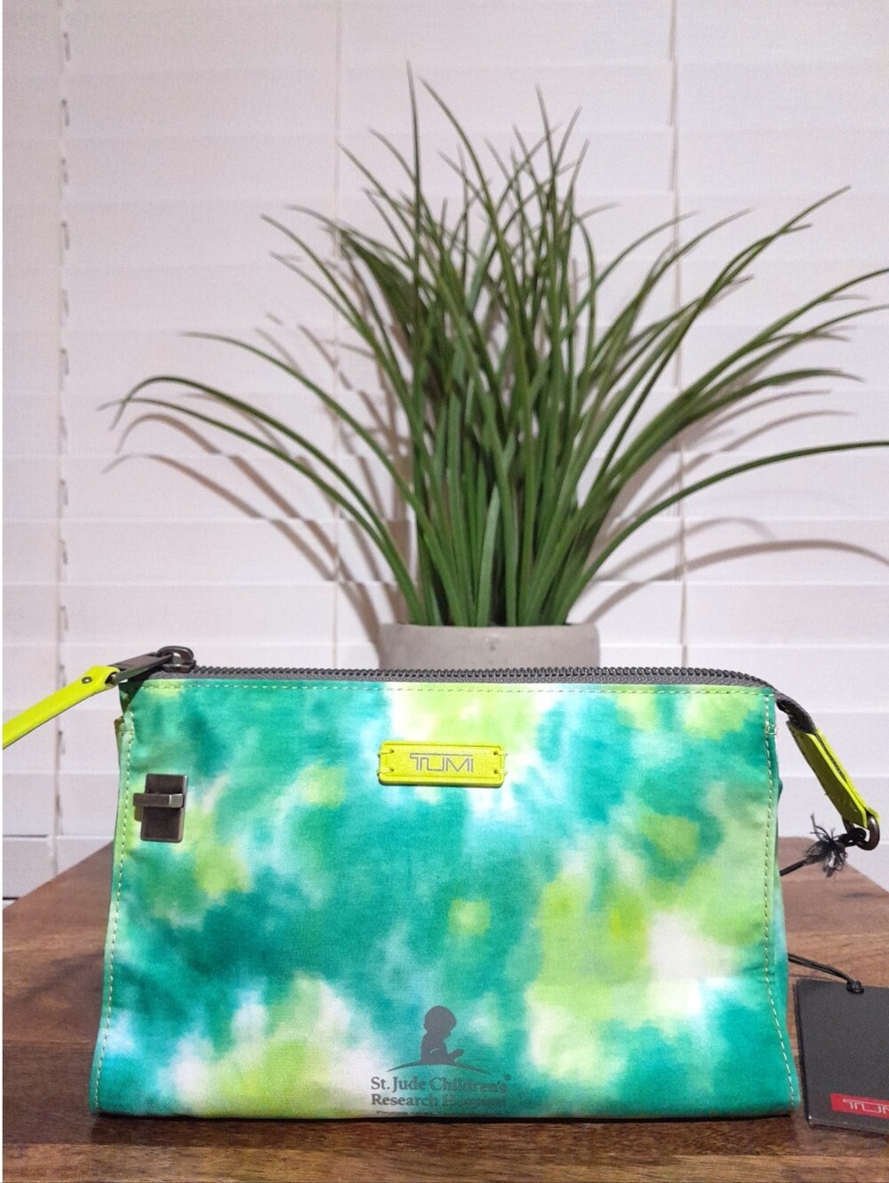 TUMI St. Jude Yellow Green Watercolor Pattern New With Tag
